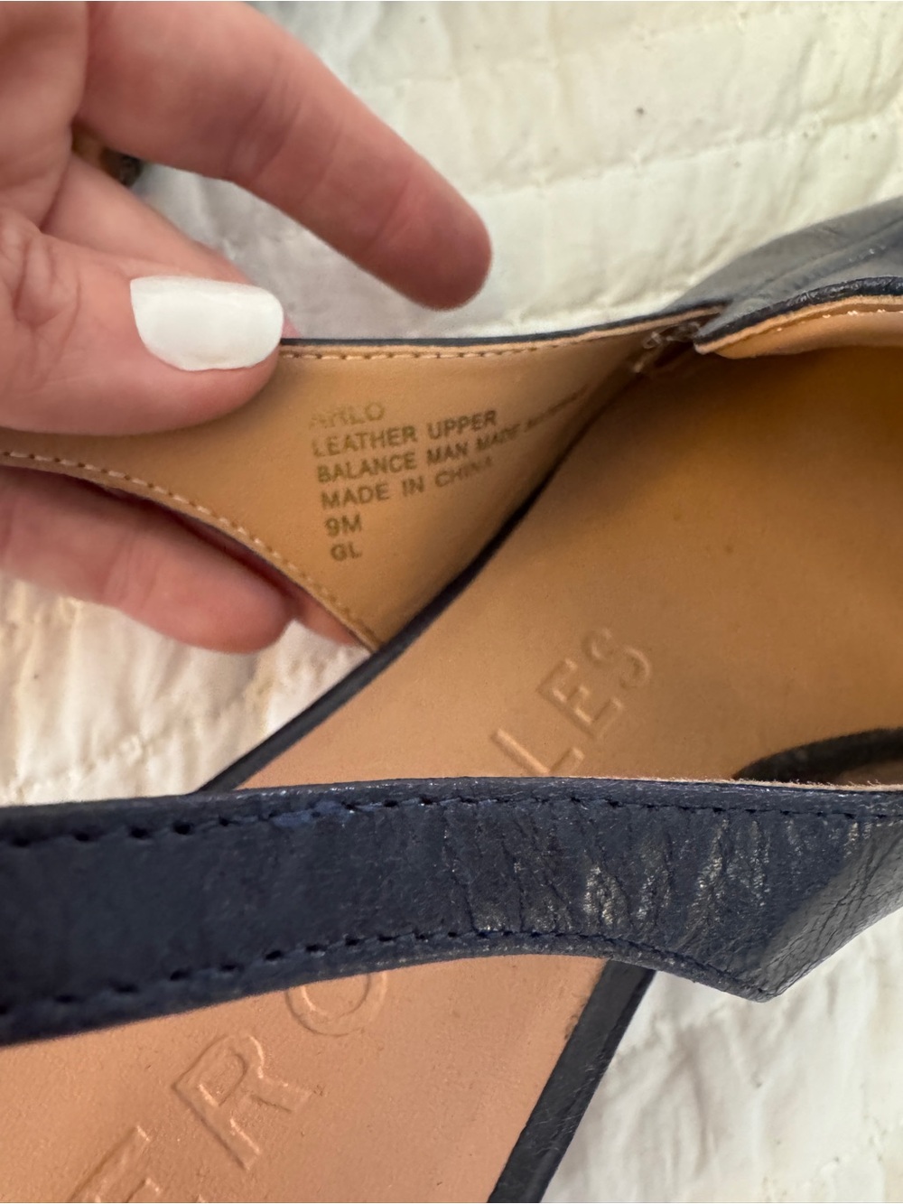 Slingback Block Heel Loafers in Navy Leather - Picture 4 of 4